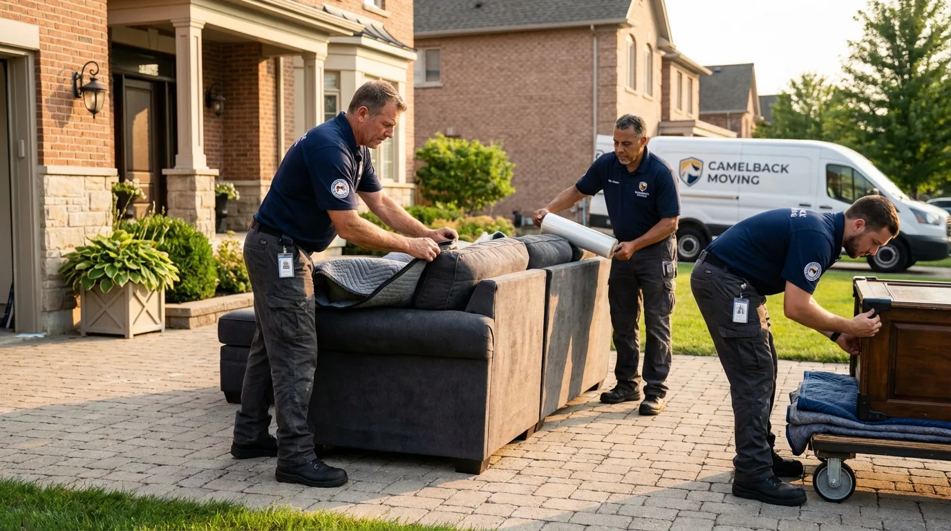 Large estate moving crew wrapping furniture in Mounds, OK